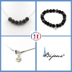 Pierres et Min&eacute;raux. Parure Bracelet Collier Perles Labradorite + Agate noire + Onyx noir Taille personnalisable.