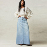 &Uuml;hev&auml;rvilised teksariidest sirged seelikud naistele, vintage k&otilde;rge v&ouml;&ouml;kohaga, keskmise pikkusega taskutega, naiste seelik 2025. aasta kevadmoe daamid, t&auml;navariided S helesinine v&auml;rv