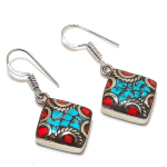 Tibetan Turquoise, Coral Handmade Jewelry Earring 1.38 g5z93