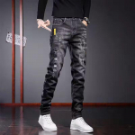 Meeste mustad slim-fit rebenenud teksad - trendikas Korea stiil kevad- ja s&uuml;gishooajaks 29 must