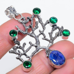 Sapphire(Simulated), Diopside Handmade 925 Sterling Silver Pendant 2.56 f0b99