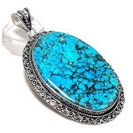 Natural Tibetan Turquoise 925 Sterling Silver Jewelry Pendant 3.15 g5l91