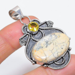 Natural Maligano Jasper, Citrine 925 Sterling Silver Jewelry Pendant 2.36 w5n76