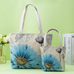 Monet lilletikandiga puuvilla-linase k&auml;ekott, kahepoolne žakaarmustriga, lukuga &otilde;ues kasutamiseks Medium 28*10*23cm