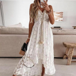 Varrukateta valged kleidid Naiste suvine maksikleit Lady Off &Otilde;lgade pidulik pits V kaelusega spagetirihm Sundress 22194 M valge