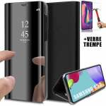 Kaitse&uuml;mbris Samsung A52 5G jaoks - PROSHOP - Peeglitefekt - L&auml;bipaistev aken - Must - Karastatud klaas must