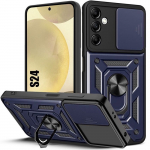 Coque pour samsung galaxy s24 - booling - rigide avec anneau et protection objectif - bleu marine