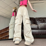Beežid Hip Hop Cargo p&uuml;ksid Naistele Harajuku Y2K Vintage Baggy Streetwear Oversize laia s&auml;&auml;rega langevarjup&uuml;ksid Naiste Korea mood M beež