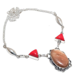 Natural Sunsheen Obsidian, Coral 925 Sterling Silver Jewelry Necklace 18 z4q55