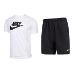 Nike &Uuml;mmarguse Kaelusega Vabaaja L&uuml;hikeste Varrukatega T-s&auml;rk Lahtised L&uuml;hikesed P&uuml;ksid Spordikomplekt Meeste Spordikomplekt AR5005-101+DV9345-010 XXL