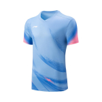 Li Ning Sulgpalli Seeria Triibuline V-kaelusega Pehme Mugav Hingav Mitmek&uuml;lgne L&uuml;hikese Varrukaga T-s&auml;rk Unisex Topid Taevasinine AAYV167-5 L white