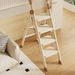 Teleskoopiline A-kujuline redel: Kerge, Paksustatud, Kaasaskantav Kokkupandav Redel Koduseks Kasutamiseks Three-Step Ladder with Handrail - Cream White