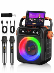 Karaoke masin 2 juhtmevaba mikrofoniga: Kaasaskantav Karaoke Bluetooth 5.3 Valgusk&otilde;lar, PA S&uuml;steem Kodupidudele Subwooferiga