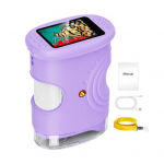 Laste digitaalne mikroskoop 1000X Mini kaasaskantav taskumikroskoobi kaamera 2-tollise IPS-ekraani ja sisseehitatud 8 LED-iga Hariduslik luupm&auml;nguasi 2mm lilla