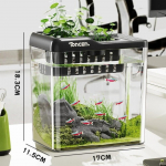 Uus 2-&uuml;hes akvaarium kaane ja valgustusega L&auml;bipaistev h&uuml;dropooniline paak PET ABS Multifunktsionaalne lauaakvaarium Kalade pidamine
