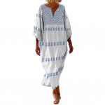 Suvine Naiste Kleit 3/4 Varrukatega Boheemlaslik Stiil Prinditud Mugav Istuvus V-kaeluse Pullover Igap&auml;evane Keskmise s&auml;&auml;reni Pikkusega Midi Kleit L valge