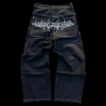 GLYDE Streetwear Jeans Y2K Retro Hip Hop Tikitud L&otilde;dvad Jeansid Retro Mustad P&uuml;ksid Meeste Naiste Uued K&otilde;rge V&ouml;&ouml;koht Lai Jalg P&uuml;ksid S must