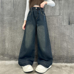 Laste Moeriietus K&otilde;rge V&ouml;&ouml;koht Laiad P&uuml;ksid Teismelistele T&uuml;drukutele Streetwear L&otilde;dvad Denim P&uuml;ksid Lastele Pesitud Tume Sinised Denim P&uuml;ksid 5-14 160cm gray