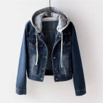 Naiste Jakk Denim Jakk Moodne Kitsas Mitmek&uuml;lgne Pikkade Varrukatega Pealmine Riie Kapuutsiga L&uuml;hike Denim Jakk S