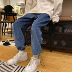 M-2XL Oversize Privathinker Mees vabaaja haaremi lips jalg Sirged p&uuml;ksid naine velvetist &uuml;hev&auml;rvilised &uuml;lesuurused p&uuml;ksid mees soojad Korea t&auml;navar&otilde;ivad p&uuml;ksid 2XL sinine