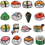 16 tk Kawaii Sushi plaastrit Tee ise oma stiil! Kiire riietuse uuendus Isetehtud armsused kottidele/riietele