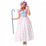 M&auml;nguasjalugu Bo Peep Cosplay Kost&uuml;&uuml;m Roosa t&auml;piline Kleit Halloweeni peo T&auml;iskasvanute rollim&auml;ngu riietus M&uuml;tsiga Krinoliini komplekt M roosa
