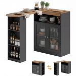Pikendatav ja 90&deg; p&ouml;&ouml;ratav baarilaud avatud riiulite ja 2 klaasuksega 150x80x105,5 cm Must ja naturaalne 150 x 80 x 105.5 cm
