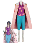 One Piece Tashigi Cosplay Kost&uuml;&uuml;m, Roosa karusnahkservaga keep, Lilla lilleline s&auml;rk, Sinised l&uuml;hikesed p&uuml;ksid, Komplekt naistele, Halloweeni, Comic‑Coni, rollim&auml;ngu XXXL blue