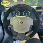 Sepistatud s&uuml;siniknahast must seemisnahast auto roolikatte katted Renault Megane 2 2003-2008, Scenic 2 2003-2009, Kangoo 2008 jaoks same design gray