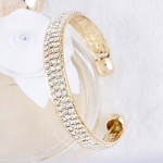 Naiste Rhinestone Valge Kuubikuga Avatud Mansetiga K&auml;ev&otilde;ru Ehted Bling kuldne