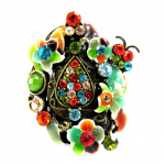 Les Tr&eacute;sors De Lily [B1686] - Bague Cr&eacute;ateur 'Ecusson Fleuri' Bleu / Rouge sinine