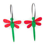 Les Tr&eacute;sors De Lily [Q9722] - Cr&eacute;oles artisanales 'Marionettes' rouge vert (libellule) - 18 mm- 20x17 mm punane