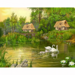 5D DIY teemantmaal  K&uuml;la j&auml;rve luiged  3D tikandiga ristpistega kivist mosaiikmaaling 20X30CM