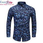 Cozy Up meeste lilleline s&auml;rk pikkade varrukatega vabaaja lehtedega tr&uuml;kitud Slim Fit pidulik pidulik kleit, lilleline s&auml;rk Meeste Chemise Homme vintage riided M sinine