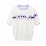 Suvine uus l&uuml;hikeste varrukatega naiste O-kaelusega &otilde;huke pullover liblikas T-s&auml;rk kootud alusega vabaaja mugav kampsun B-055 One Size must