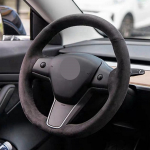 Non-slip Black Genuine Leather Sued DIY Hand-Stitched Car Steering Wheel Cover For Tesla model 3 Style 1