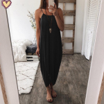 Suvine naiste spagetirihmaga maksikleit, p&auml;ikesekleit, pidup&auml;evad, vabad plisseeritud pikad kleidid L must