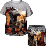 Naljakad laste kriidiajastu T-reksi dinosauruse mustriga 3D-prindiga T-s&auml;rgi komplekt L&uuml;hikeste varrukatega T-s&auml;rgid/&uuml;likonnad Loomade vabaajar&otilde;ivad High Street 100