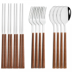 12/16 tk s&ouml;&ouml;gin&otilde;ude komplekt puidust k&auml;epideme imitatsiooniga s&ouml;&ouml;giriistade komplekt s&ouml;&ouml;gipulgad Nuga kahvel lusikas lauan&otilde;ude komplekt Korea h&otilde;ben&otilde;ud 12pcs brown silver