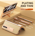 Pinnatud nahast &uuml;mbris Samsung Galaxy Z Fold 6 4 3 2 5 360 t&auml;ieliku kaitsega karastatud klaasist tugijala telefoni kate For Samsung Z Fold 2 kuld