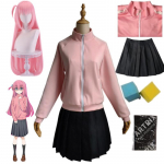 Anime Bocchi The Rock Gotou Hitori Cosplay JK &uuml;htne roosa jope seelik parukas kost&uuml;&uuml;m Halloweeni naiste t&uuml;drukute kost&uuml;&uuml;mid L-(Costume+Wig)