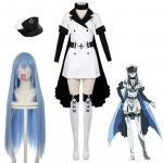 Anime Akame Ga KILL Esdeath Esdese Cosplay Manga &uuml;ldine vormiriietus m&uuml;tsiga, paruka sokid Halloweeni r&otilde;ivaste kost&uuml;&uuml;mide jaoks L-(Costume+Wig)
