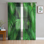 Rohelised lehed Troopiline džunglitaim t&uuml;ll l&auml;bipaistev aknakardinad elutuppa magamistuppa Moodsad Voile organza kardinad kardinad W135 x H115cm x1