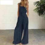 Naiste puuvillased laia s&auml;&auml;rega kombinesoonid lahtised Dungarees p&uuml;ksid, suures suuruses vintage kombinesoonid S sinine