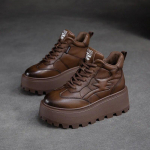 Johnature ehtsast nahast paksu tallaga pl&uuml;&uuml;s, soe paeltega lameda platvormiga kingad Retro vabaaja naiste l&uuml;hikesed saapad 36 punakaspruun