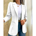 S&uuml;gisene &uuml;hev&auml;rviline minimalistlik pikkade varrukatega bleiser &uuml;likond krae jakk Naiste mantlid riided L valge