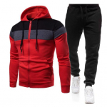 2 tk/komplekt Meeste mantlip&uuml;kste &uuml;likond Colorblock kapuutsiga lukuga, n&ouml;&ouml;riga, pikkade varrukatega taskud, elastne v&ouml;&ouml;koht pahkluu-pahkluudega meeste s&uuml;gistalvine spordidress 2XL must
