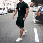 Meeste suvised 2 tk vabaaja spordir&otilde;ivaste komplektid Solid Fitness lahtised dressikomplektid meeste l&uuml;hikeste varrukatega s&auml;rkide ja l&uuml;hikeste p&uuml;kste komplektid Asian sizeXXXL