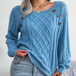 GMXIA naiste moe rombprinteriga vabaaja s&uuml;gistalvine pikkade varrukatega ruudukujuline krae lahtine k&uuml;&uuml;nen&ouml;&ouml;biga Twist kootud pullover kampsun S valge