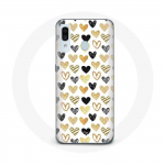 Coque pour Samsung Galaxy A20e Fond de texture abstraite coeurs noir jaune et gris